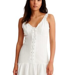Shareen Collections White Smocked Ruffle Hem Dress – Size 8 (AU/US Small/Medium)